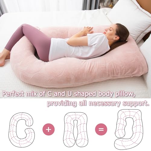 MOON PINE Pregnancy Pillow, U Shaped Full Body Pillow for Maternity Support, Sleeping Pillow with Cover for Pregnant Women (Dusty Pink)