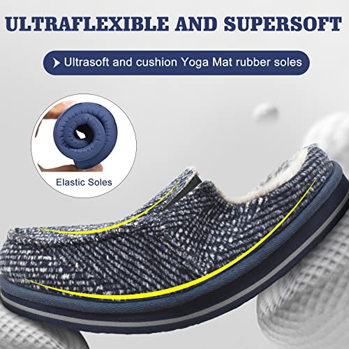 Oncai House Slippers For Men With Orthotic Arch Support Warm Stripe Cotton-Blend Faux Fur Plantar Fasciitis Clog Slippers Slip-On High-Density Memory Foam Indoor Outdoor Rubber Sole Blue Size 11 #TOP5