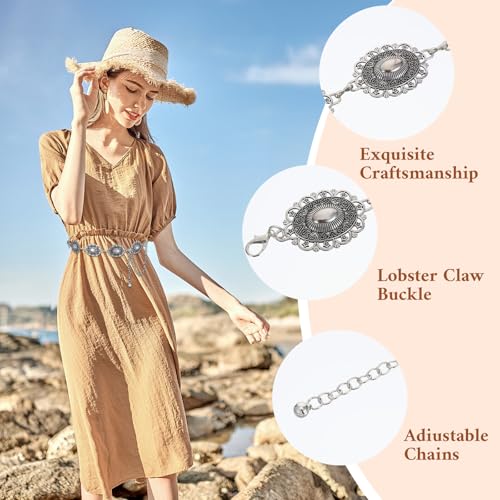 Silver Belt Chain Silver Concho Belt Adjustable Hollow Out Daisy Cowgirl Belts for Western Country Concert Outfit for Dress Jeans Pants2