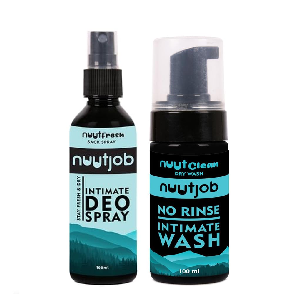 Men's Quick Fix Combo | NuutClean Intimate Dry Wash + NuutFresh Intimate Deodorant spray | Plant Extracts | Paraben Free | Prevents Odor | Long Lasting Freshness | 100ml each