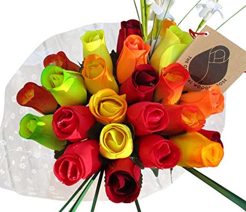 The Original Wooden Rose Fall Harvest Festival Thanksgiving Flower Bouquet Closed Bud (2 Dozen)
