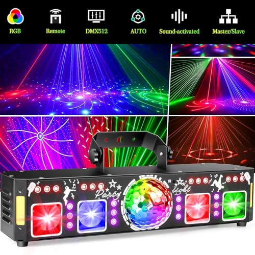 Image of DJ Lights for Parties, Pro 7 in 1 DMX & Sound Activated DJ Lights Show Machine with Disco Ball Light, UV Black Lights - Sound Activated LED Lighting for Home, Karaoke, Birthday and DJ Events World Cup