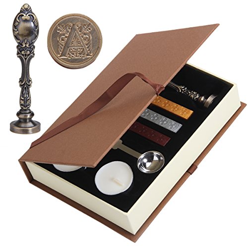 PUQU  Tampon à cacheter vintage avec manche en métal Lettres alphabet A bronze