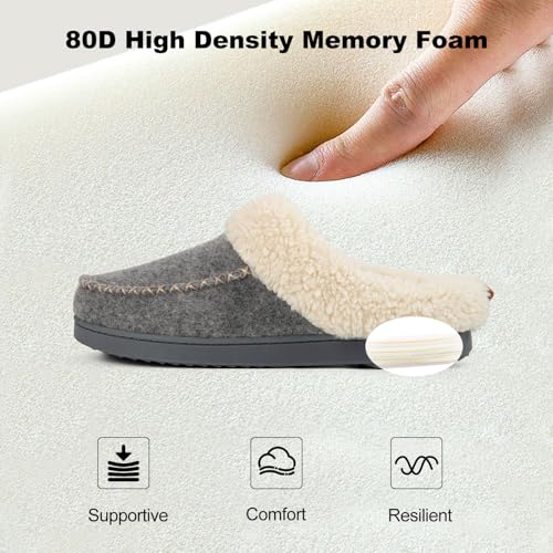 LongBay Womens Felt Sherpa Bedroom Slippers Warm Cozy Wool-Like Moccasin Slippers for Indoor Outdoor Winter Memory Foam House Shoes Slip-On with Fuzzy Plush Lining4