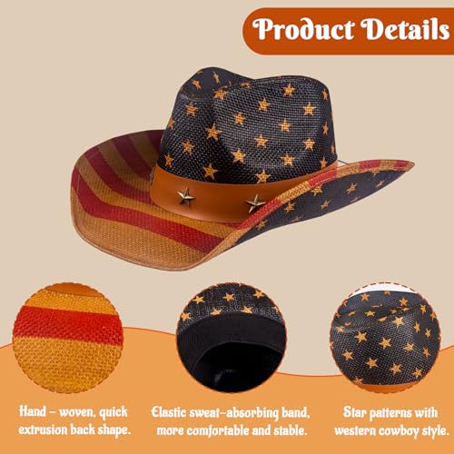 Image of Evankin American Flag Hat, USA Western Cowboy Hat on July 4th | American Flag Hat, 4th of July Patriotic Hat,USA Western Cowboy Hat, Straw Weaving Star,Summer Sunhat for Men and Women