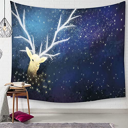 Tapiz de pared KnSam de alce y cielo estrellado, poliéster azul y lila, 150x150 cm 2