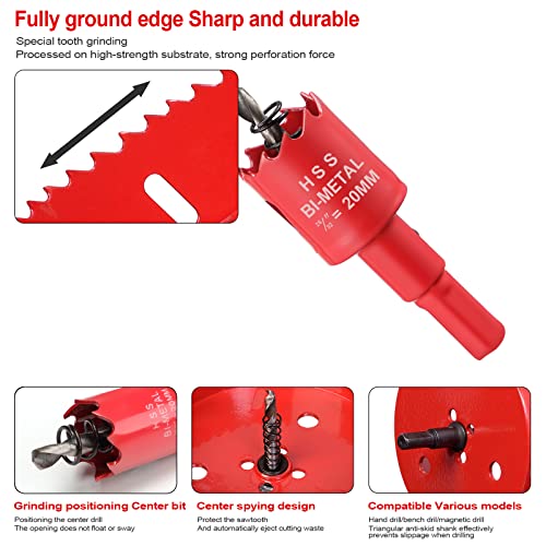 20mm Hole Saws Cutter, HSS Bi-Metal Drill Bit for Wood Plastic, UPVC, Fiberglass and Plasterboard, Red - Image 3