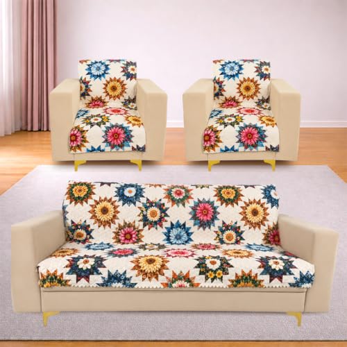 Image of Homerz Premium Printed Quilted Velvet Sofa Slip Cover Protector, Sofa Mat, Exact Size, Antislip Cover (Morocco, 5 (3+1+1) Seater, Full)