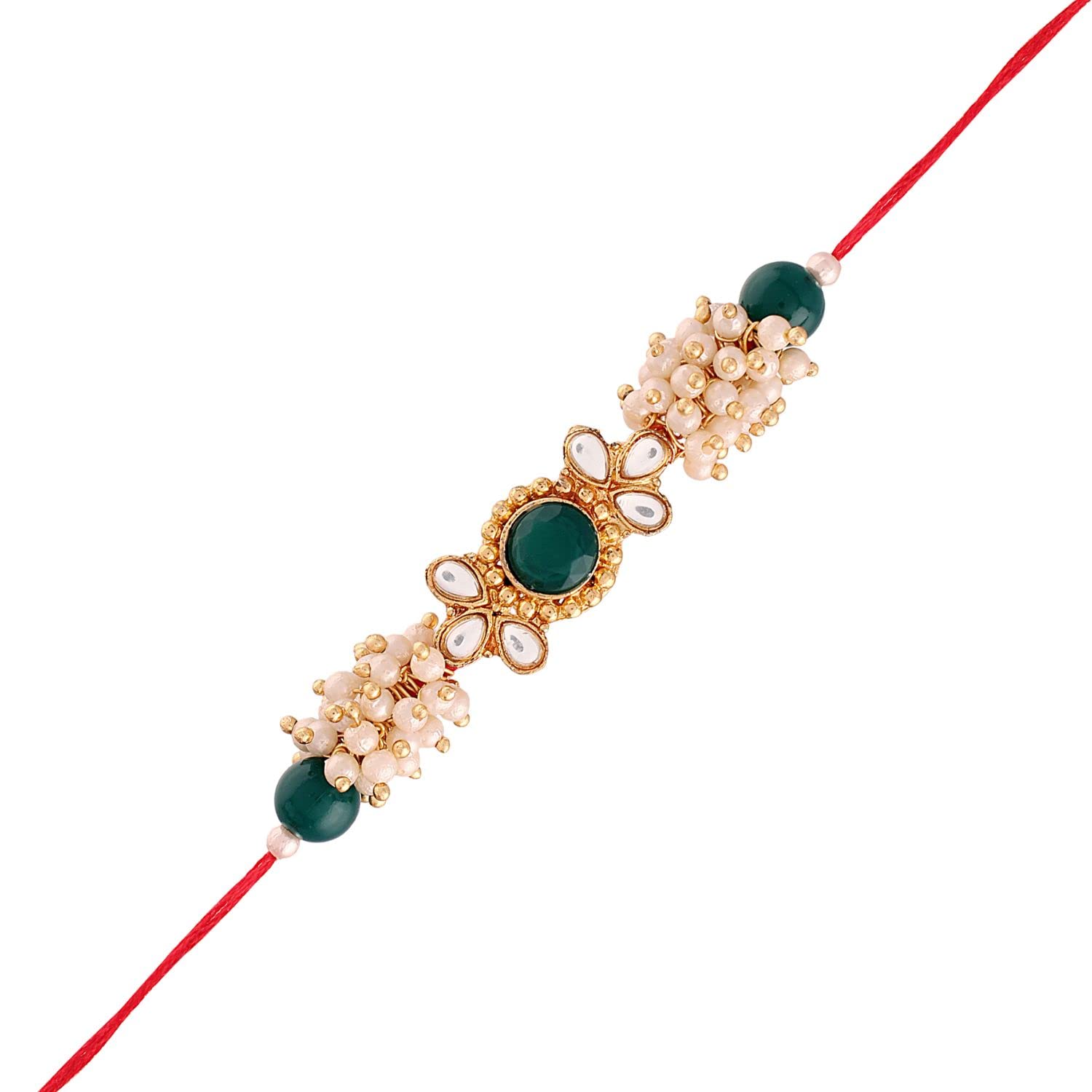 I Jewels Mens Rakshabandhan Designer Kundan Pearl Bhaiya Rakhi With Roli Chawal & Rakshabandhan Card For Bro/Brother/Bhai (R011G-R) (B096Y3HCNJ) Amazon Price History, Amazon Price Tracker