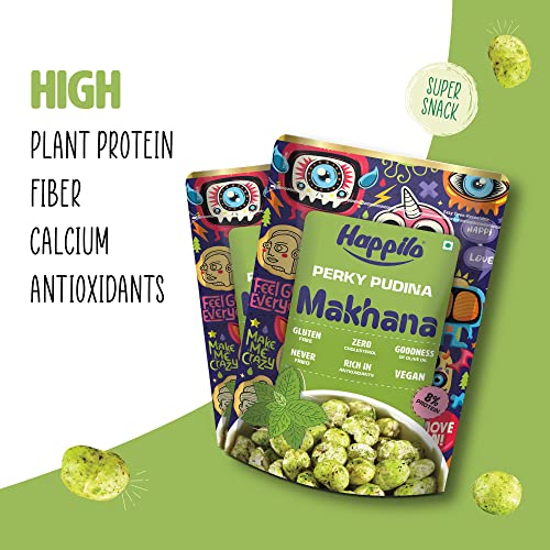 Image of Happilo Premium Super Snack Makhana Perky Pudina 55g (Pack of 9) | Roasted Foxnuts, Phool Makhana | Healthy Snacks | Low Calorie, Vegan & Tasty