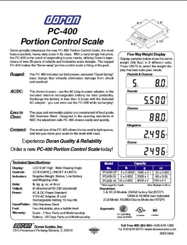 Báscula Doran PC-400-20 lb de acero inoxidable miniatura 3