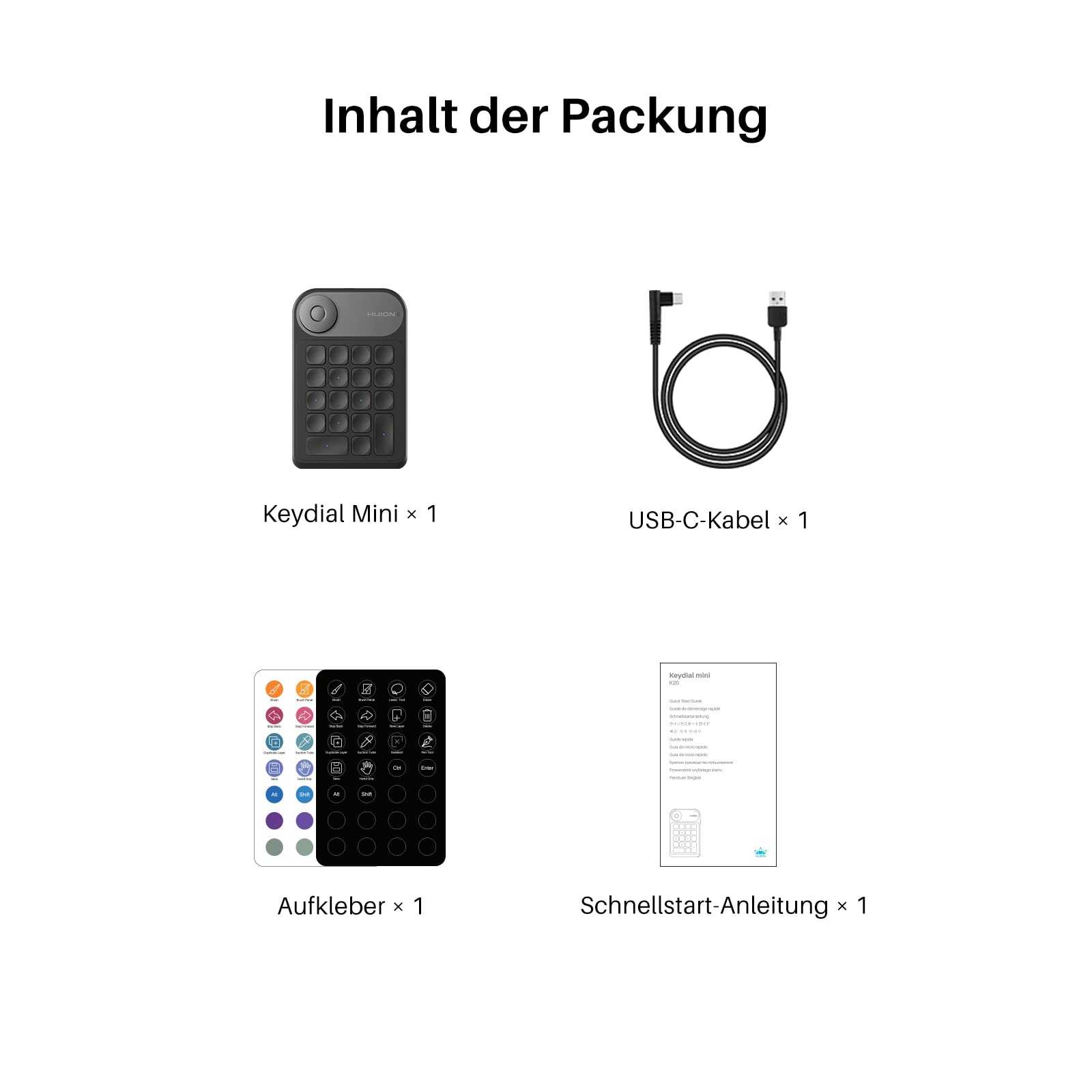 HUION Bluetooth 5.0 Keydial Mini K20, KD100 2.0 Kabellose Tastatur mit Dial Controller + 18 Benutzerdefinierten Tastaturen für Stift-Display, Tragbare Tastatur für Zeichentablett, PC, Laptop, Mac