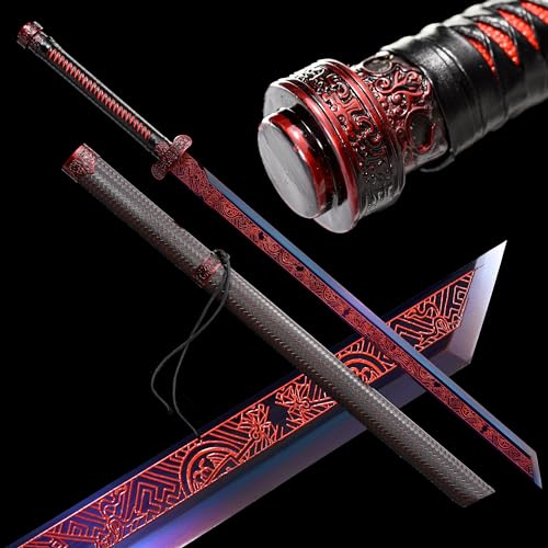 Mieczdieu Manganese Steel Full Tang Katana Sword Red Etch Purple Blade Real Katana
