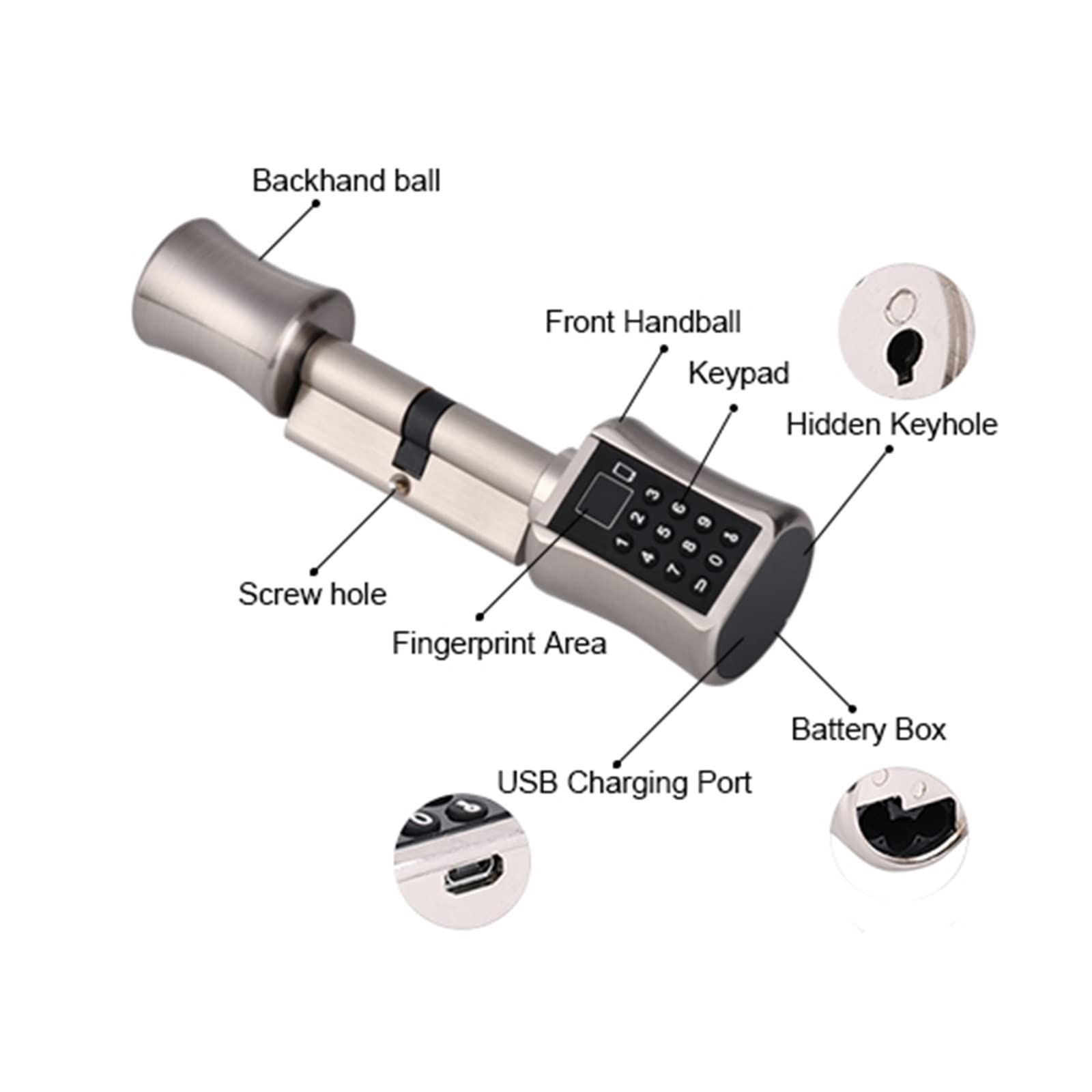 Serrure connectée, Cylindre TUYA App mot de passe empreinte digitale biométrique électronique serrure de porte intelligente clavier numérique Code serrure sans clé,Construite pour durer(115mm)