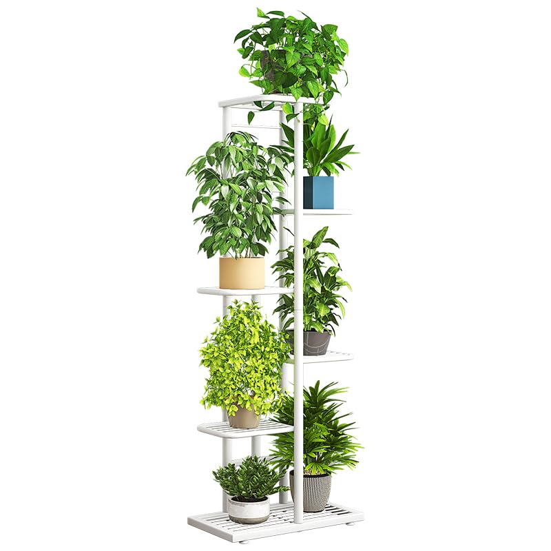 Uwenkjie White 6-story metal indoor and outdoor flowerpot storage rack, capable of accommodating 7 pots