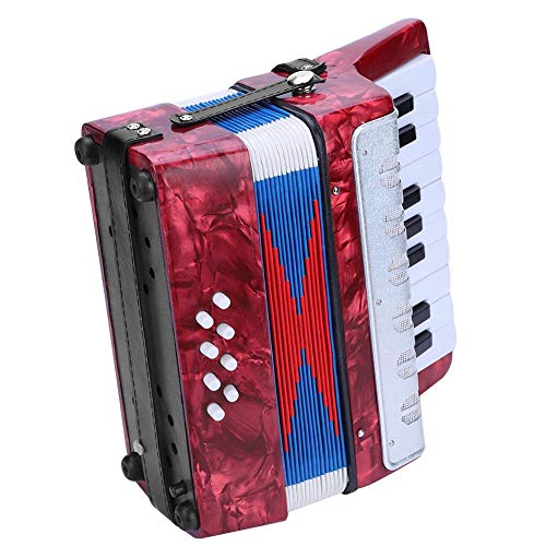 Kids Accordion, 17 Key 8 Bass Piano Accordion Concertina with Adjustable Stra, Lightweight and Tough, Educational Music Instrument Toy Accordian for Beginners Students(red) - Thumbnail 7