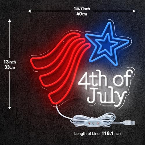 Image of Neon Sign Outdoor for Wall Decor, Dimmable Neon Light Sign for Home Decoration, USB Power Light Home Table Decor for Living Room Dining Table for American Festival Celebration Home Decor 15.7 inchx13 inch