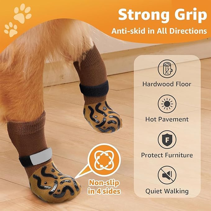 Image of KUTKUT 4Pcs Non Slip Dog Socks with Grippers Prevent from Licking Paws, Anti-Slip Large Dogs Grip Socks for Senior Dogs on Hardwood Floor (Size:- XL: L*W: 20cm*8cm)