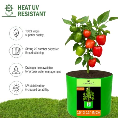 Image of Kingwell grow bags 15x12 inch pack of 20 For Terrace Garden Vegetable Plant Grow Bags Fruits Growing Containers For terrece Gardening
