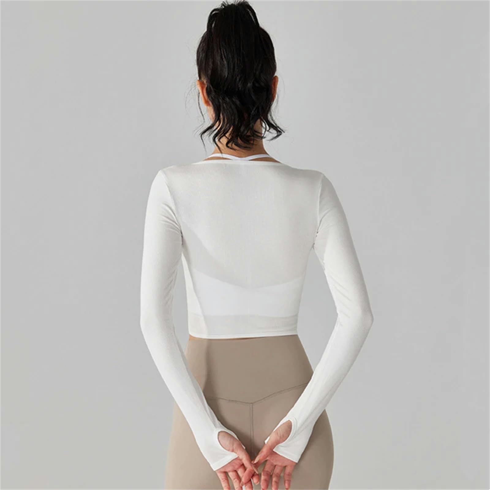 Camiseta Mujer Mujeres Camisas Delgadas De Yoga Manga Larga Camisetas De Manga Larga Agujero En V Tops Blusa