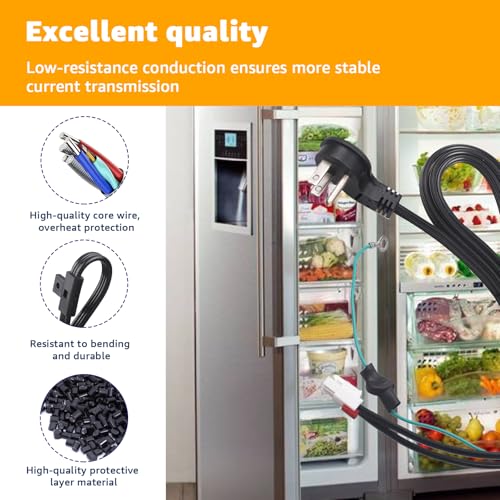 Image of Upgraded Refrigerator Power Cord 3903-001003 3903-000519 - Compatible with Samsung RH29H8000SR /AA-00, RF261BEAEWW /AA-01 etc - Replacement Fridge Cord for Models 3903-000786, 3903-001013, 3903-000796