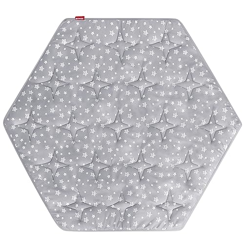 Image of Hexagon Playpen Mat Compatible with Bend River Baby Playpen, Hexagon Playpen Mat, Non Slip and Cushion Play Mat Grey with Star Print