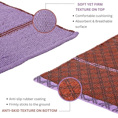 Image of Pure cotton anti-skid, machine wash Foldable Travel Friendly extra Cushioning yoga mat with cotton Carry bag 73inches x 24inches, 8mm thickness 8mm Unisex (Purple)