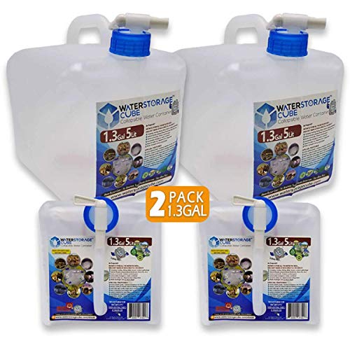 WaterStorageCube BPA-Free Collapsible Water Container 1.3 Gallon with Spigot, Camping Water Storage Carrier