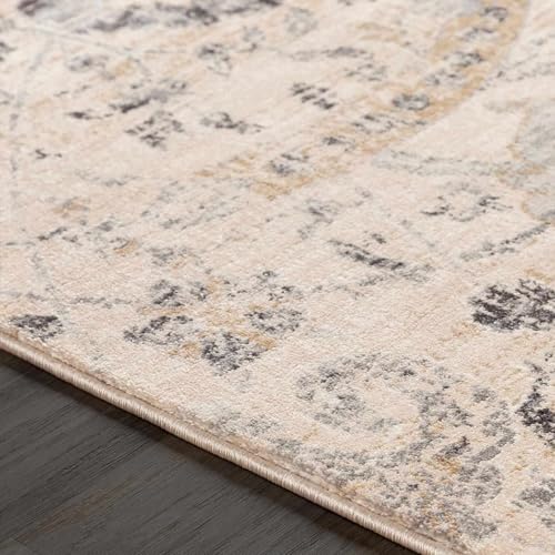 Image of Hauteloom Obsidian Rustic Farmhouse Living Room Bedroom Dining Room Area Rug - Turkish Style - Traditional Floral Look - Bluish Medium Grey, Beige, Light Brown, Cream, Black - 4'3 inch x 5'7 inch