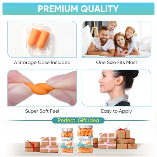 Image of TICONN Foam Ear Plugs, Hunting Earplugs 32dB NRR Noise Reduction Ear Plugs for Sleeping Fishing Passive Hearing Protection Travel Study Concentration (50 Pairs Bulk Pack)