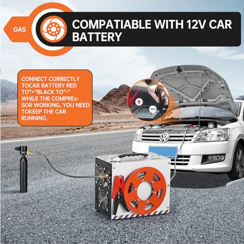 Image of PCP Air Compressor, Portable 4500 PSI /300 Bar Air Pump, supports 12V DC or 120V /220V AC, Auto-stop, oil-free /water-free design, for Paintball, Air Rifle, HPA Tanks