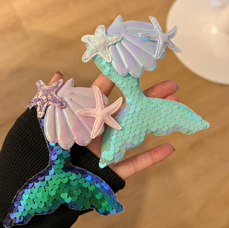 Miniatura 2 de Lemeilleur - Pinzas para el cabello de sirena con lentejuelas, pasadores de tela brillante para el cabello, horquillas con purpurina, pinzas de