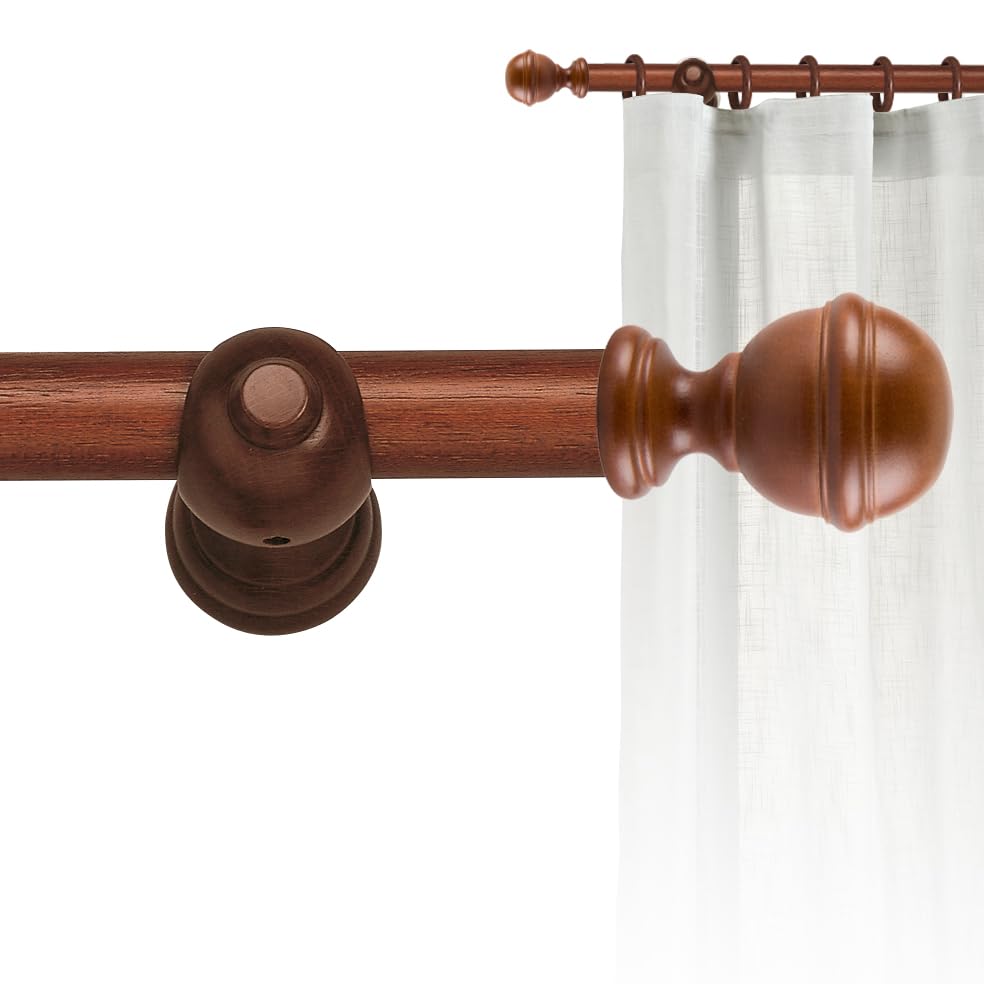 Set of wooden curtain rod with diameter 30 mm, curtain rod kit wall installation Hazel rod 2 m with end Sphera curtain rods CINTACOR