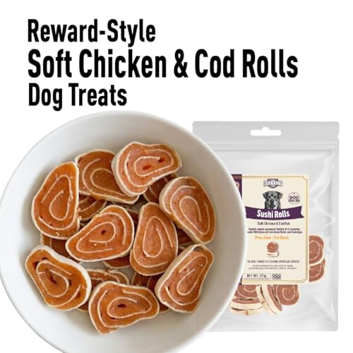 Tasties Sushi Rolls Dog Snack, Soft Chicken & Codfish Treats for Dogs & Cats, High Protein Pet Snacks for Small & Medium Pets, Ideal Training Treats (223g (1pack))