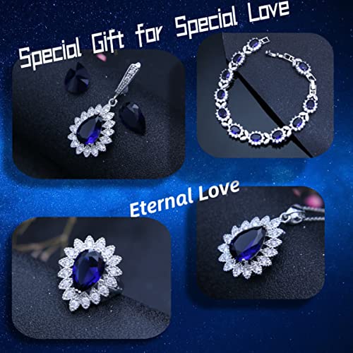 Zcgjwe Royal Blue Sapphire Jewelry Set For Women Girl,Nobile Navy Blue Birthstone Stone Necklace Earrings Adjustable Ring Bracelet Set Accessories For Women Jewelry Set Luxurious Gift For Mom /Wife/Girlfriend/Best Friend/Ladies ,Silver-Tone #TOP7