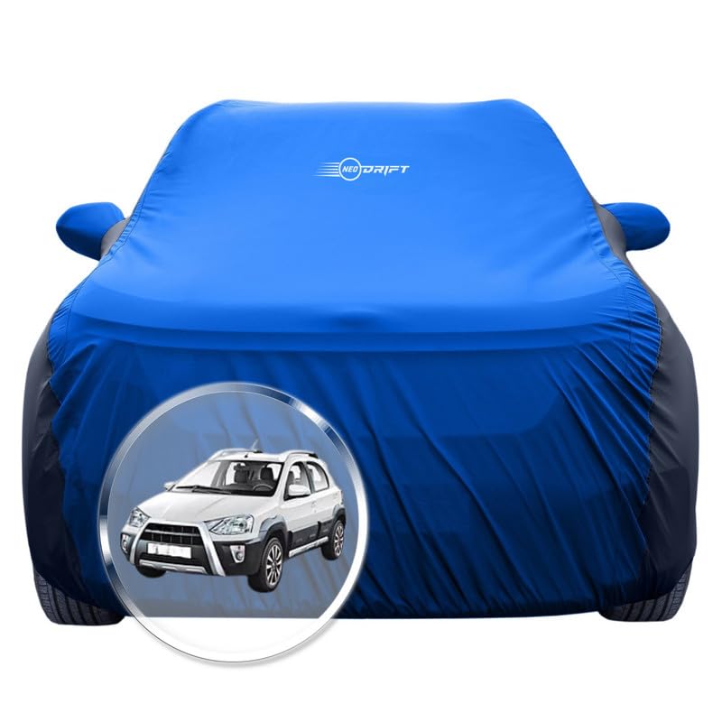 Image of NEODRIFT 'SuperTech' Car Cover for Toyota Etios Cross (100% Water-Resistant, All Weather Protection, Tailored Fit, Multi-Layered & Breathable Fabric) (Colour: Sky Blue+Black)