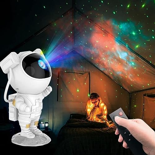 Image of Astronaut Galaxy Star Projector Night Light /Lamp With Remote Control | Rechargeable 360 Rotation Magnetic Usb Adjustable Timer Night Light For Kids - Abs, Fluorescent, White