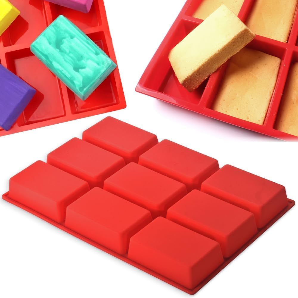 100gm Soap Mould Making Silicone Mold 9 Cavity Rectangle Shape for 100g Hotel Soap Chocolate Loaf Muffin Cupcake Candle Molds Ice Tray Flexible Reusable Soap Mould Safe Making Homemade ( PACK OF 1) ( MULTICOLOUR)-image-12