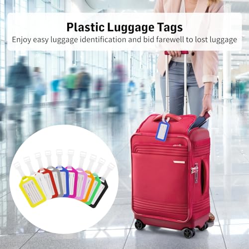 200 Pcs Luggage Tags, 3.3×2" Plastic Luggage Tags with Name ID Card Inserts & Lanyards, Personalized Luggage Labels, Airplane Suitcase Labels, Suitable for 2.7 * 1.8 Inch Cards, 10 Colors4