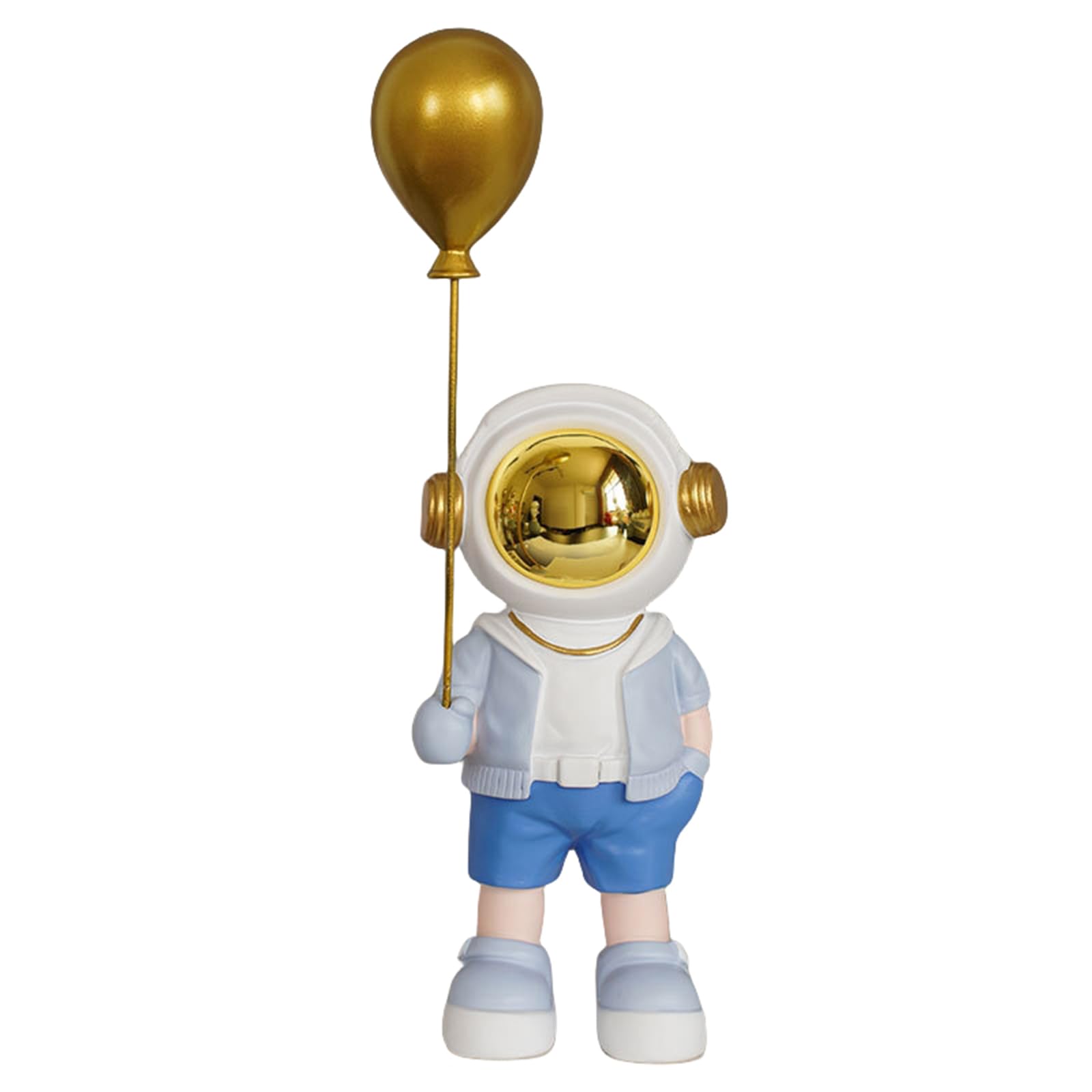 Zyqixluk Astronaut Statue Sculpture Spaceman Decor,Resin Home Decoration Sculpture with Golden Balloon,Arts Gold Shelf Decoration,A Gift for Space Enthusiasts,Blue,3.5 * 3.1 * 11in