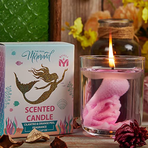 Jelly Gel Scented Candle Gift For Women,Cilantro & Orange Peel Highly Scented And Soy Wax Mermaid Jar Candle For Home Decoration Candle,As A Gift For Birthday，7.07 Oz Candle #TOP3