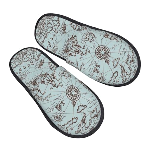 Pirate Adventure Map Print Women Slippers Home Furry Shoes Keep Men Couples Shoes Warm For Women-2
