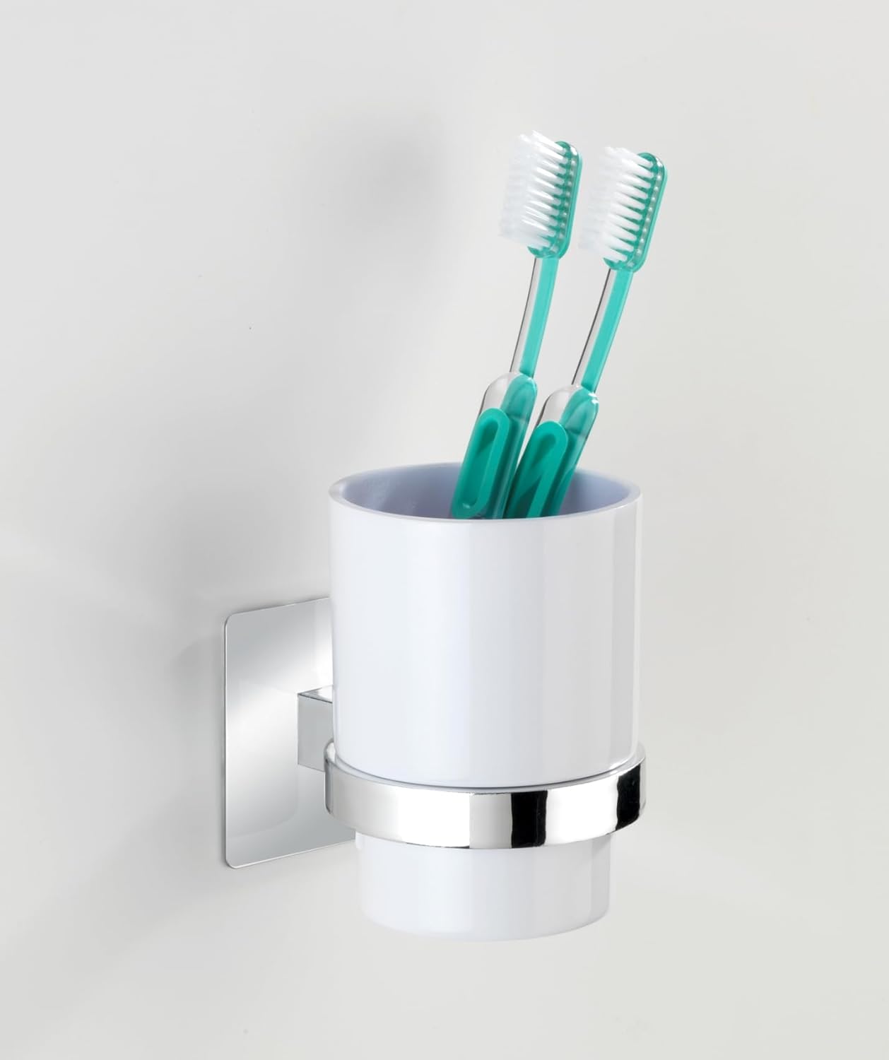 Wenko Turbo-Loc Quadro Chrome Toothbrush Holder, 7 x 10 x 9.5 cm, for Toothbrush and Toothpaste, No Drilling Required