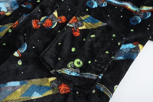 Image of Kids Hooded Bathrobe Girls Plush Hooded Flannel Robe Boys Soft Bathrobe Sleepwear（Skateboard，13-14 Years）