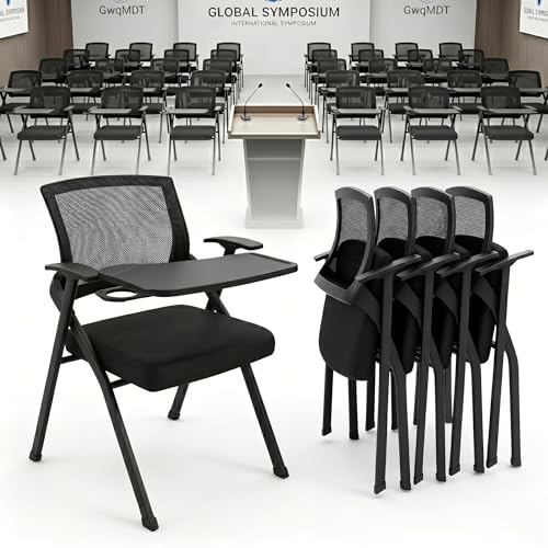 Image of [4 Pack] Folding Conference Room Chair with Writing Board & Cup Holder