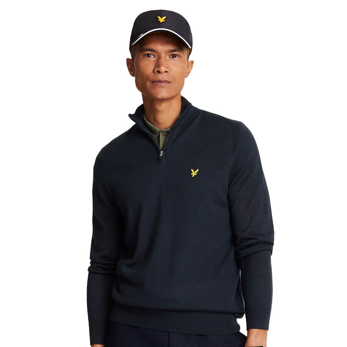 Lyle & Scott Men's Z271 Dark Navy Golf Quarter Zip Merino Jumper Medium