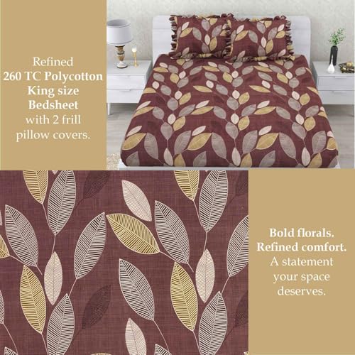 Image of Dream Weaverz- Polycotton Printed Double Bed Size Fitted Elastic Bedsheet,2 Pillow Cover,260 Thread (72 inch x 78 inchx7 inch) Home, Bedroom (Dark Brown, King)