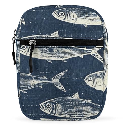 Satchel Tote Bag Messenger Bag White Fish Pattern Printed Mini Sling Bag Purse Suitable for Work Travel