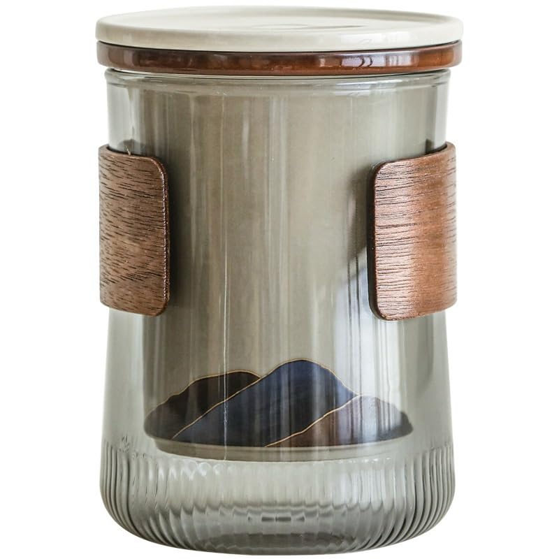 Tasse à thé Tasse à thé en verre gris Grasswood avec couvercle et filtre en céramique Récipient de trempage
