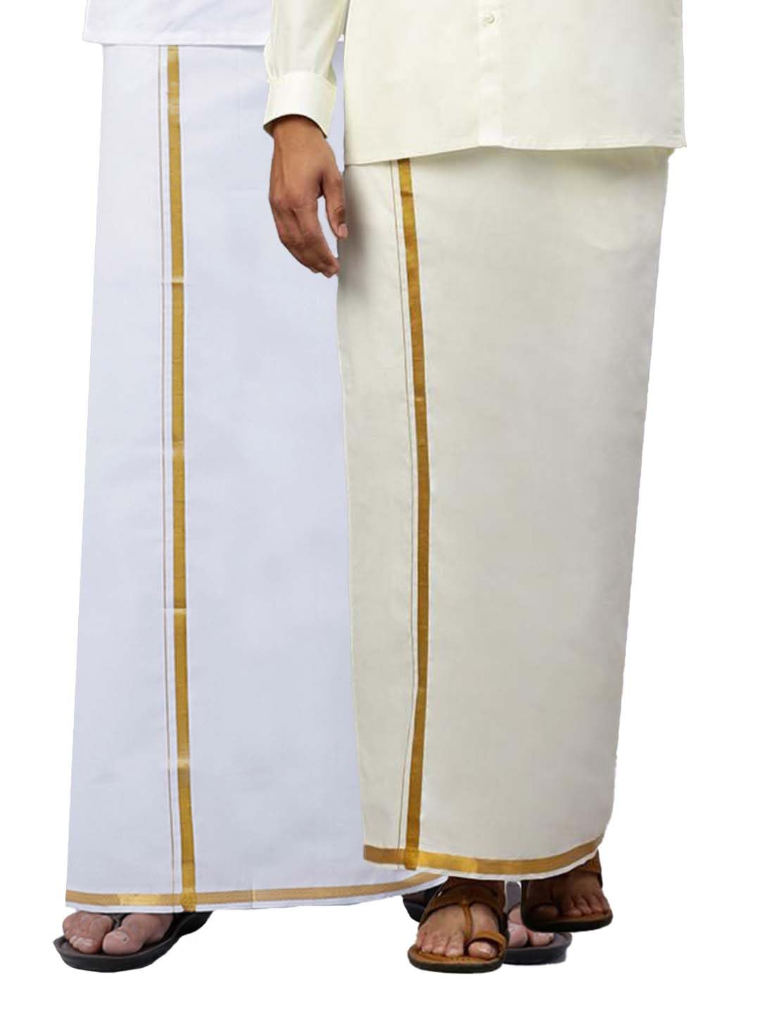 ramraj cotton Men Cotton Single layer Dhoti With Gold Jari Border (Pack of 2)-picture-14